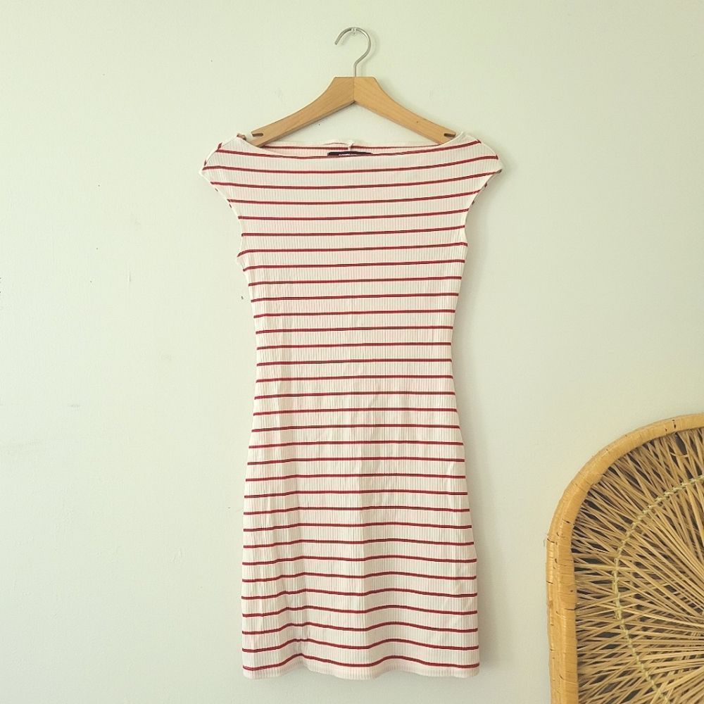 Reformation Red and White Striped Ribbed Mini Dress Short Sleeve S